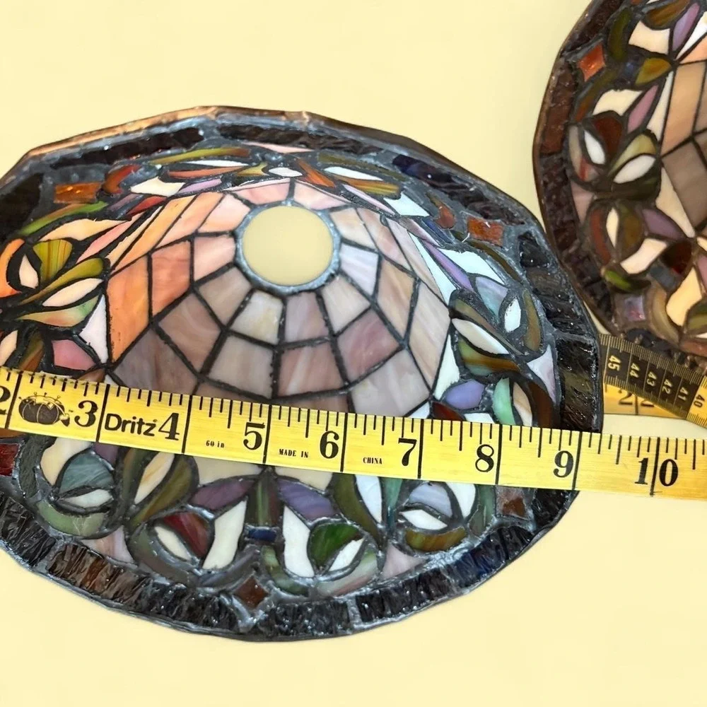 Vintage Tiffany Style Multcolored Art Deco Set of 3 Stained Glass Lamp Shades